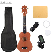 Load image into Gallery viewer, 21 inch Ukelele Soprano 4 Strings Hawaiian Spruce Basswood Guitar Musical Instrument Set Kits+Tuner+String+Strap+Bag
